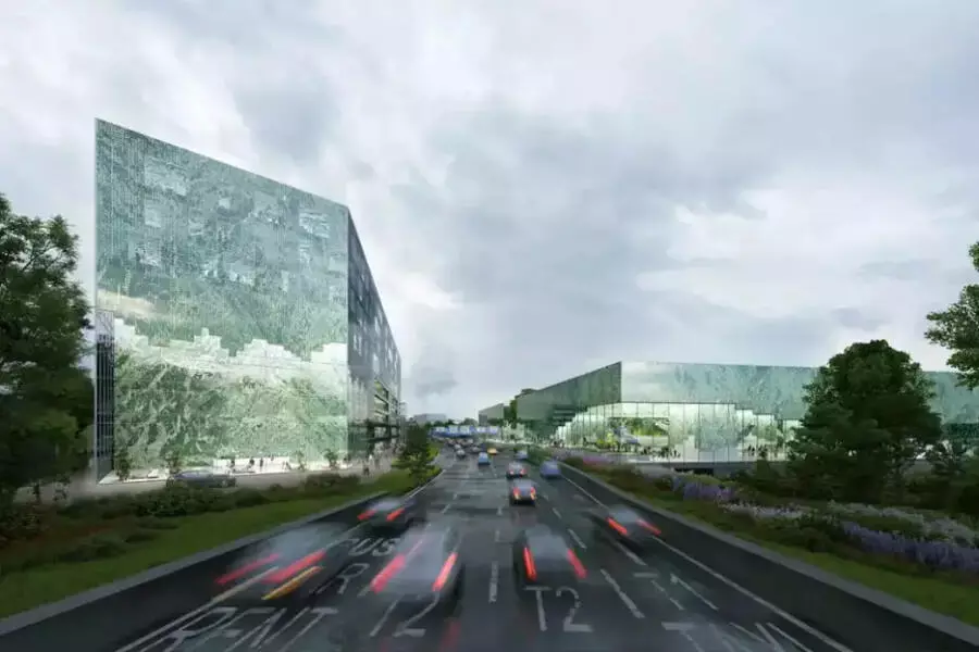 Подъезд к Пражскому аэропорту украсят светящимися стеклянными фасадами зданий