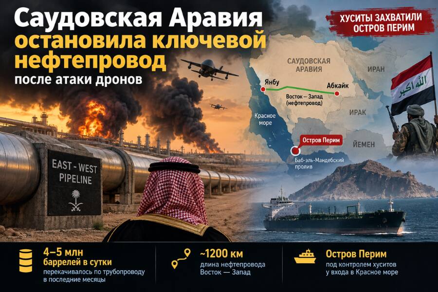 Саудовская Аравия остановила ключевой нефтепровод после атаки дронов
